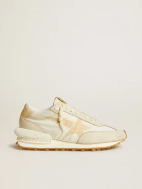 Marathon para mujer en nylon beige y cuero gris con estrella estampada en beige