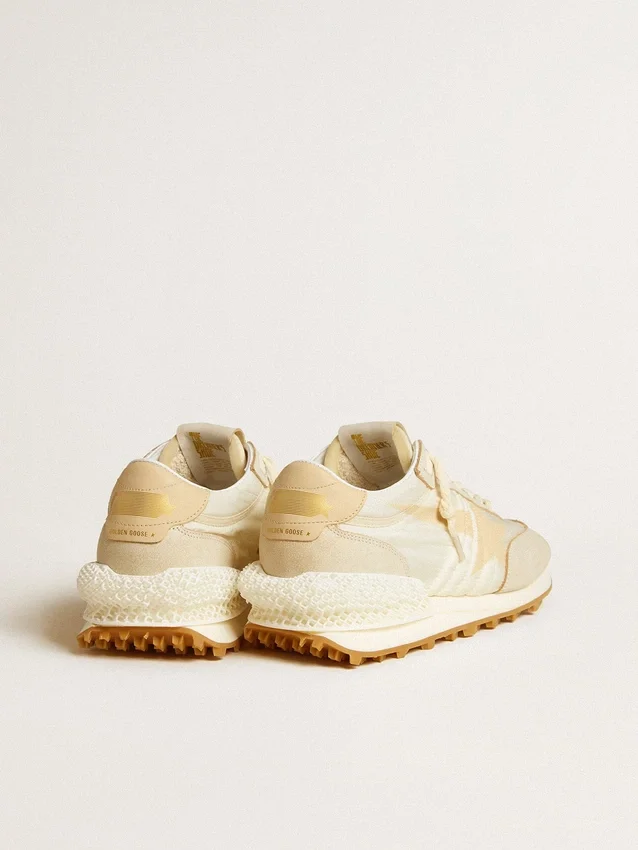 Marathon para mujer en nylon beige y cuero gris con estrella estampada en beige