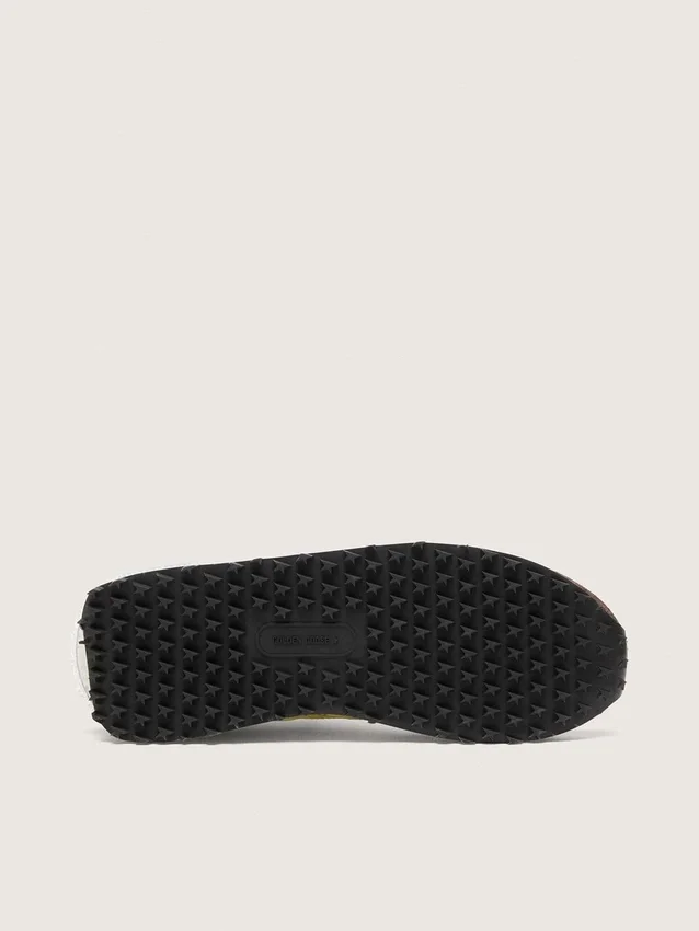 Marathon para mujer en nylon verde lima con estrella negra e inserciones de gamuza marrón