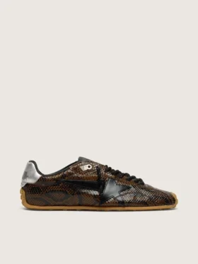 Marathon Speed para hombre en cuero con estampado de serpiente marrón, estrella negra y lengüeta del talón de cuero plateado