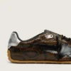 Marathon Speed para hombre en cuero con estampado de serpiente marrón, estrella negra y lengüeta del talón de cuero plateado