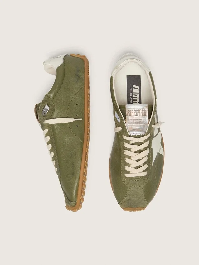 Marathon Speed para hombre en cuero verde oliva con estrella color crema