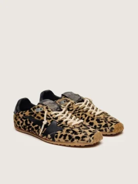 Marathon Speed para hombre en piel de potro con estampado de leopardo beige y negro con estrella de cuero negro