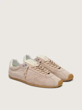 Marathon Speed para mujer en gamuza rosa con estrella perforada y lengüeta de talón de cuero blanco