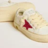 May Junior con estrella fucsia con purpurina y lengüeta del talón de cuero metalizado