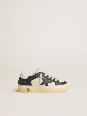 May Junior en cuero blanco y azul con estrella y lengüeta del talón de cuero
