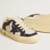 May Junior en cuero blanco y azul con estrella y lengüeta del talón de cuero