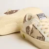 May Teen en cuero blanco y purpurina dorado rosa con estrella de gamuza beige