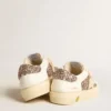 May Teen en cuero blanco y purpurina dorado rosa con estrella de gamuza beige
