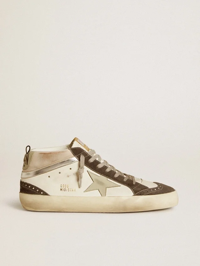 Mid Star con estrella de cuero gris y detalle de cuero plateado metalizado