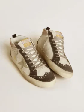 Mid Star con estrella de cuero gris y detalle de cuero plateado metalizado
