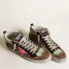 Mid Star en piel de potro con estampado de leopardo y estrella de cuero fucsia