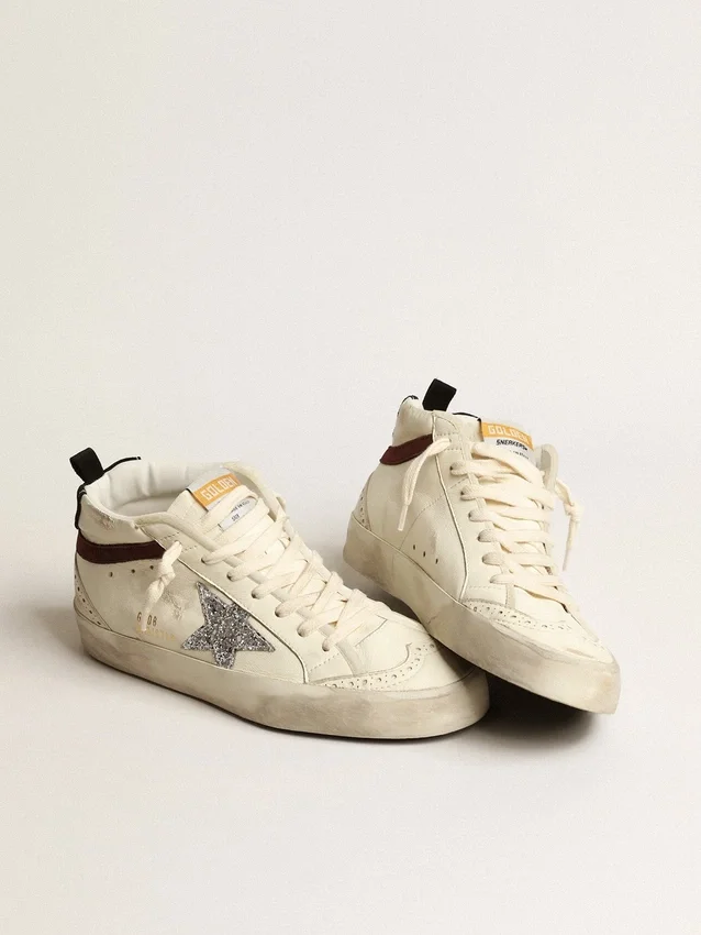 Mid Star LTD en piel napa blanca con estrella plateada con purpurina