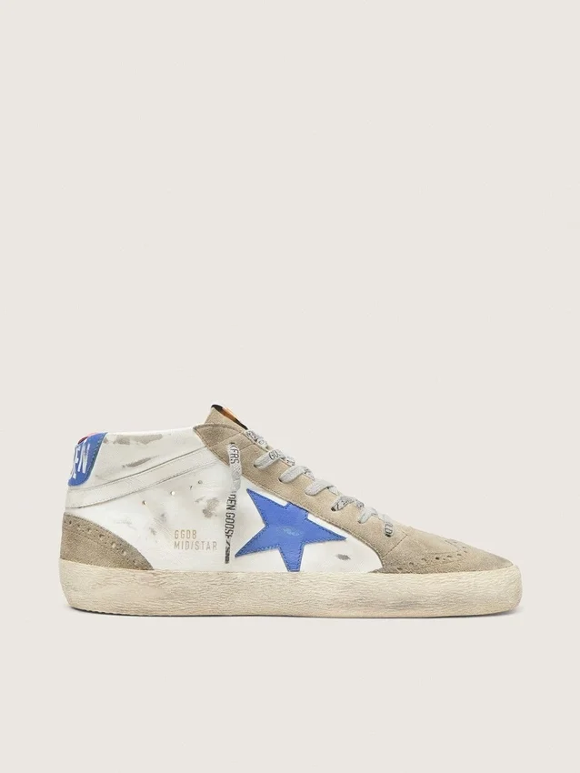 Mid Star para hombre con estrella de cuero azul e inserciones de gamuza gris paloma
