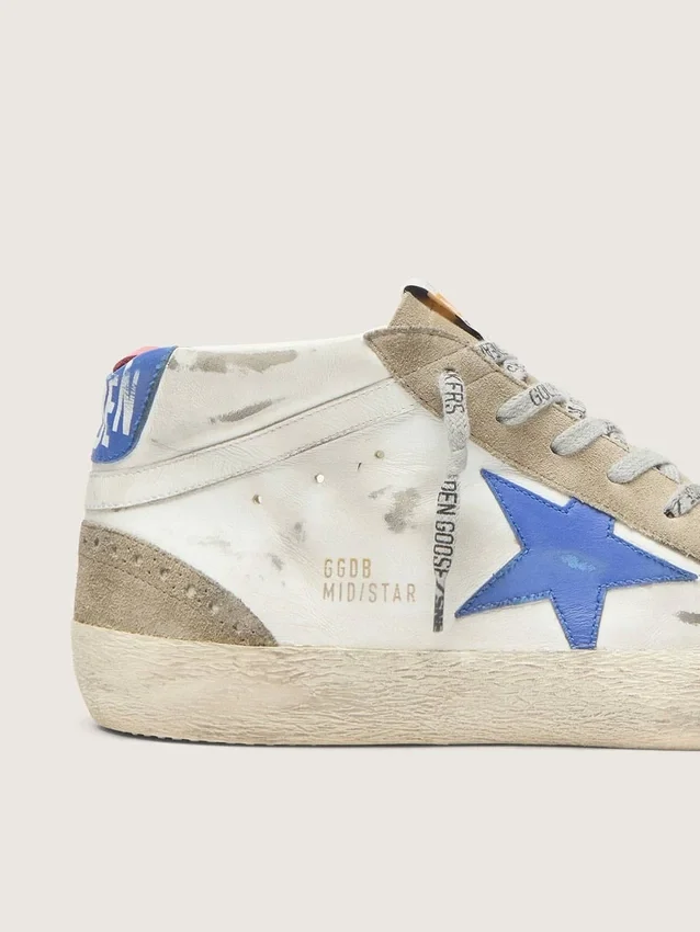 Mid Star para hombre con estrella de cuero azul e inserciones de gamuza gris paloma