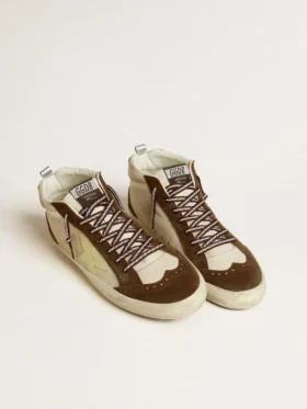 Mid Star para hombre en beige con purpurina, estrella de gamuza amarilla y detalle de algodón