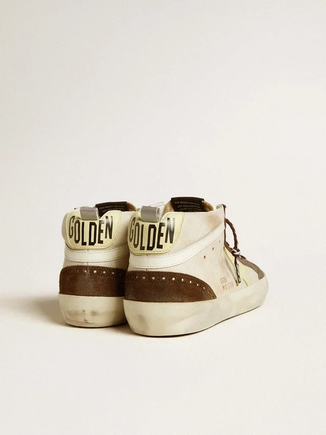 Mid Star para hombre en beige con purpurina, estrella de gamuza amarilla y detalle de algodón