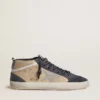 Mid Star para hombre en gamuza beige y azul con estrella de cuero napa gris y detalle de cuero blanco