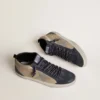 Mid Star para hombre en gamuza beige y azul con estrella de cuero napa gris y detalle de cuero blanco