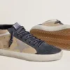 Mid Star para hombre en gamuza beige y azul con estrella de cuero napa gris y detalle de cuero blanco