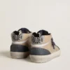 Mid Star para hombre en gamuza beige y azul con estrella de cuero napa gris y detalle de cuero blanco