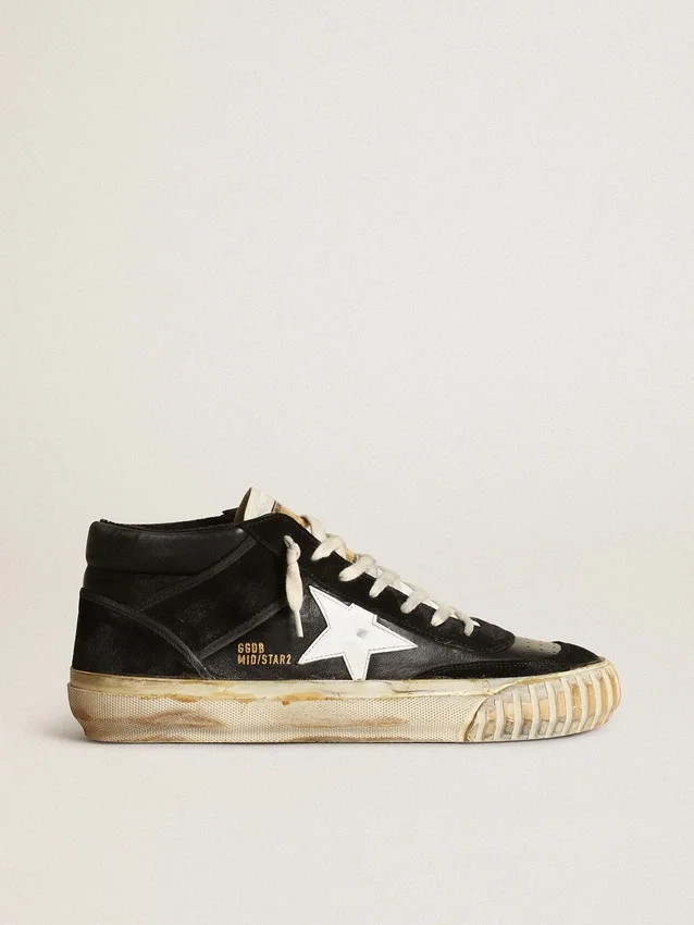 Mid Star para hombre en napa y gamuza negras con estrella de cuero blanco