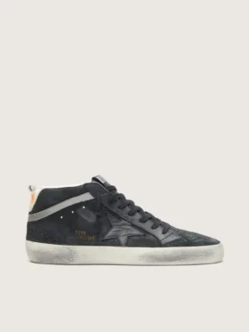 Mid Star para hombre en nubuck con estrella de cuero negro y detalle plateado
