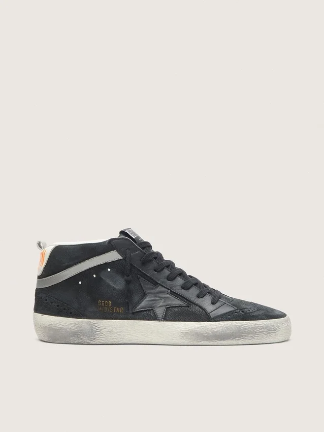 Mid Star para hombre en nubuck con estrella de cuero negro y detalle plateado