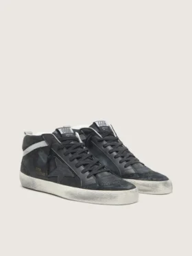 Mid Star para hombre en nubuck con estrella de cuero negro y detalle plateado