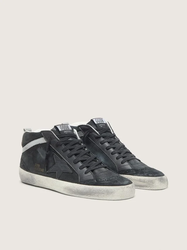 Mid Star para hombre en nubuck con estrella de cuero negro y detalle plateado