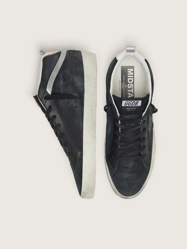 Mid Star para hombre en nubuck con estrella de cuero negro y detalle plateado