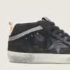 Mid Star para hombre en nubuck con estrella de cuero negro y detalle plateado
