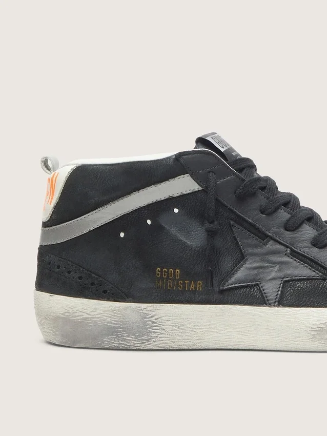 Mid Star para hombre en nubuck con estrella de cuero negro y detalle plateado