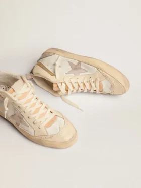 Mid Star para mujer con estrella en gamuza gris claro y detalles dorados