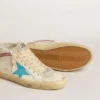 Mid Star para mujer en cuero con estrella azul claro y detalle de gamuza fucsia con tachuelas platino