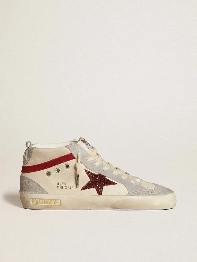Mid Star para mujer en cuero con estrella brillante y detalle en nubuck rojo