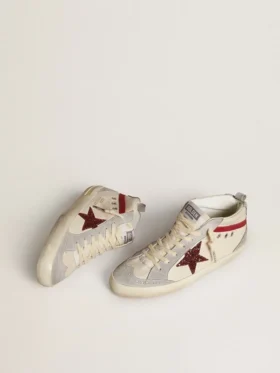Mid Star para mujer en cuero con estrella brillante y detalle en nubuck rojo