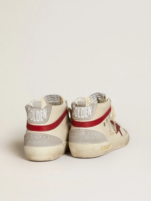 Mid Star para mujer en cuero con estrella brillante y detalle en nubuck rojo