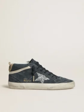 Mid Star para mujer en gamuza azul petróleo con estrella plateada con purpurina y detalle de algodón