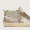 Mid Star para mujer en gamuza beige con Swarovski plateados y estrella de cuero blanco
