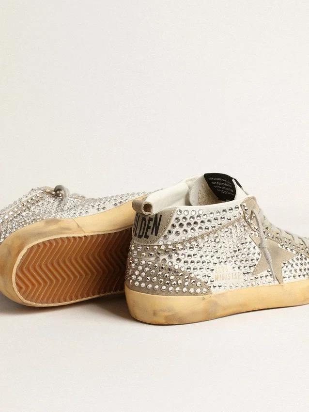 Mid Star para mujer en gamuza blanca y gris paloma con cristales Swarovski