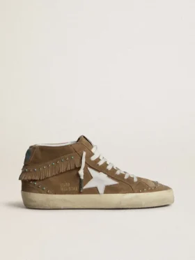 Mid Star para mujer en gamuza color tabaco con flecos y tachuelas