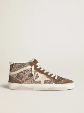 Mid Star para mujer en glitter con estrella de gamuza perla e inserciones de gamuza marrón