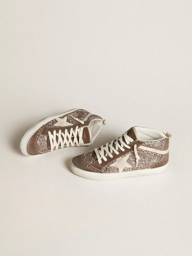 Mid Star para mujer en glitter con estrella de gamuza perla e inserciones de gamuza marrón