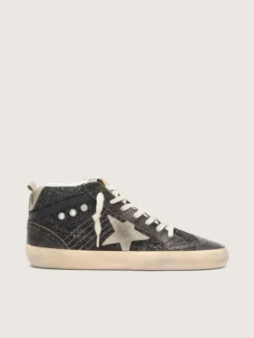 Mid Star para mujer en negro brillante con estrella y lengüeta del talón de gamuza gris paloma