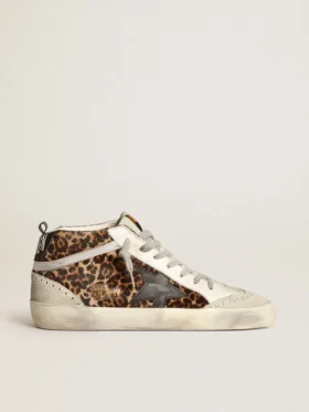 Mid Star para mujer en piel de potro con estampado de leopardo y estrella negra