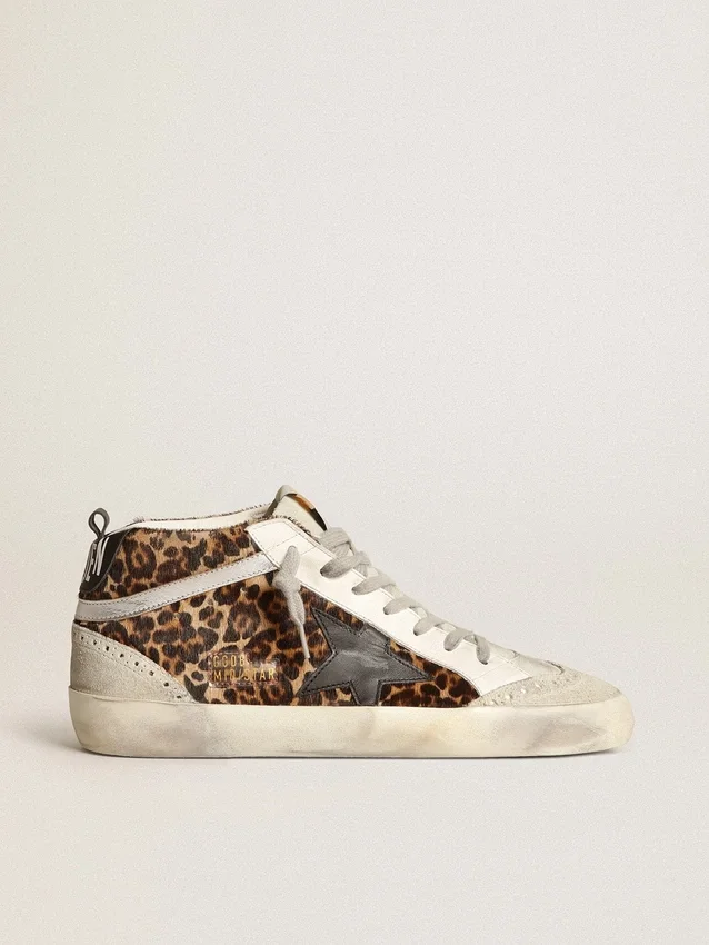 Mid Star para mujer en piel de potro con estampado de leopardo y estrella negra