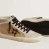 Mid Star para mujer en piel naplak beige con estrella de piel de potro con estampado de leopardo