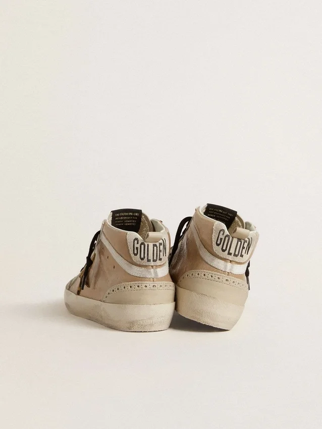 Mid Star para mujer en piel naplak beige con estrella de piel de potro con estampado de leopardo