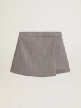 Mini shorts grises para mujer de lana con estampado de pata de gallo